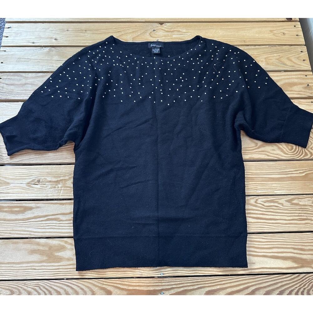 Evelyn Cashmere Bejeweled Sweater Size Large Women’s Black Short Sleeve